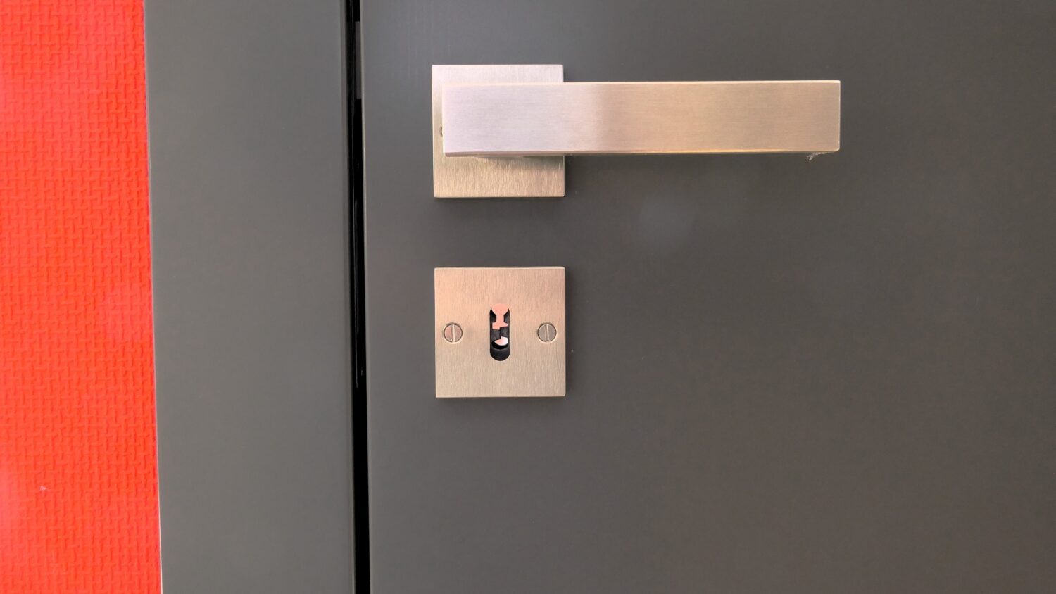 Moderner Edelstahlgriff auf dunkelgrauer Haustür – schlichte Eleganz im Detail