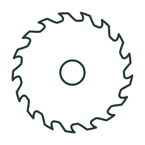 Symbol einer Kreissäge – steht für präzisen Zuschnitt und Aufmaßservice im Innenausbau.