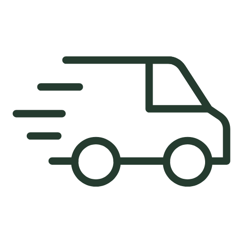 Symbol eines fahrenden Lieferwagens mit Bewegungslinien – steht für Abhol- und Lieferservice.